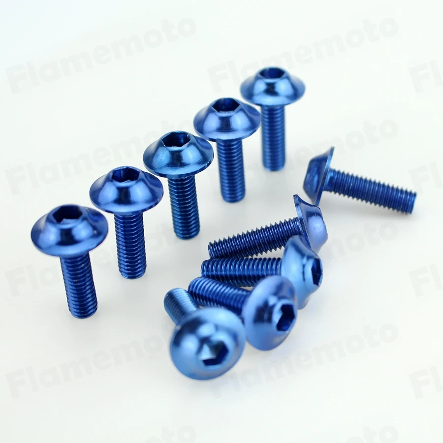 

10pcs Motorcycle Blue Bolts Screw Aluminum adornment M6 x 20mm