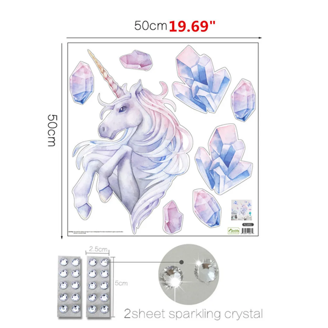 JX-LCLYL  PVC Art Vinyl Magical Unicorn Wall Stickers Decal Home Decor + Sparking Crystals
