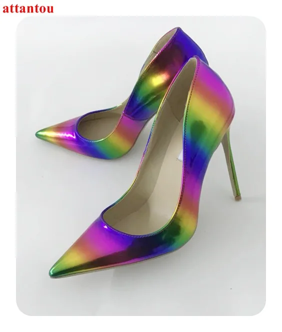 Colorful woman's high heels sexy pumps female dress shoes pointed toe
