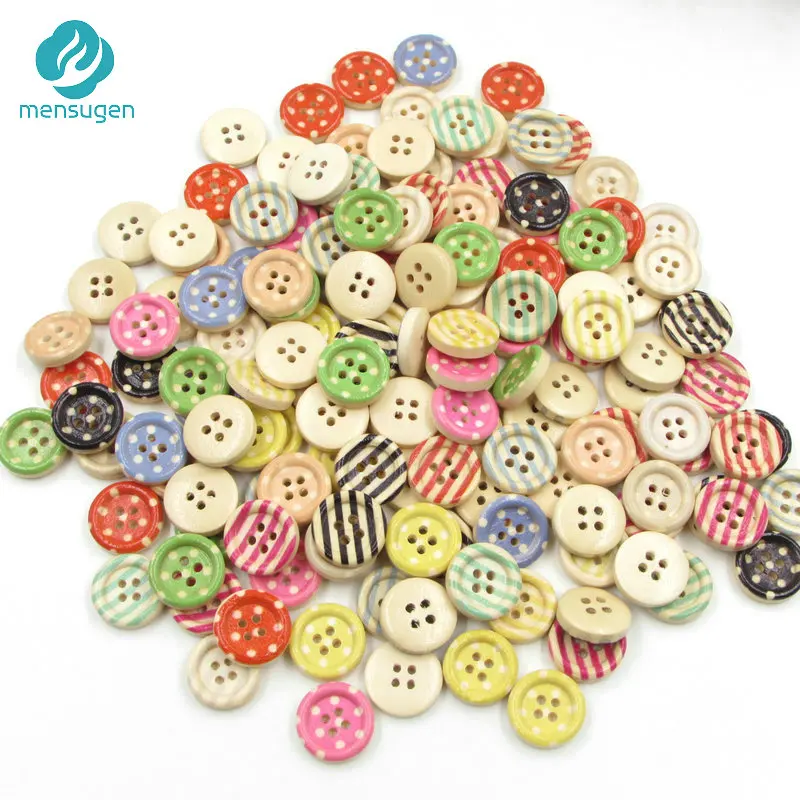 

150pc, Colorful Strip and Dots Print 4 Holes Wooden Buttons For Sewing,Scrapbooking,Crafts,DIY Clothing Accessories