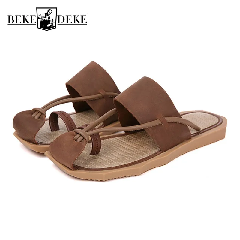 

High Quality Leather Slides Men Non-slip Summer Slip On Men Sandals Thick Platform Flip Flops Fashion Brand Casual Beach Shoes
