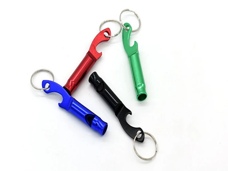 500pcs/lot Fast Shipping Dual Function Mini Protable Aluminum Keychain Keyring Whistle Beer