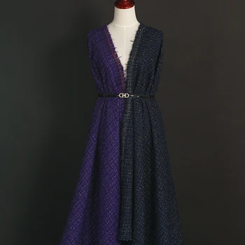 

149CM Wide 560G/M Weight Dark Purple Blue Soft Knitted Tweed Wool Polyester Acrylic Fabric for Autumn Spring Coat Jacket E877