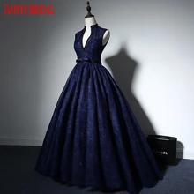 Темно-синие кружевные вечерние платья, Длинные вечерние платья для женщин, большие размеры, вечерние платья с бисером, платья, одежда robe de soiree longue
