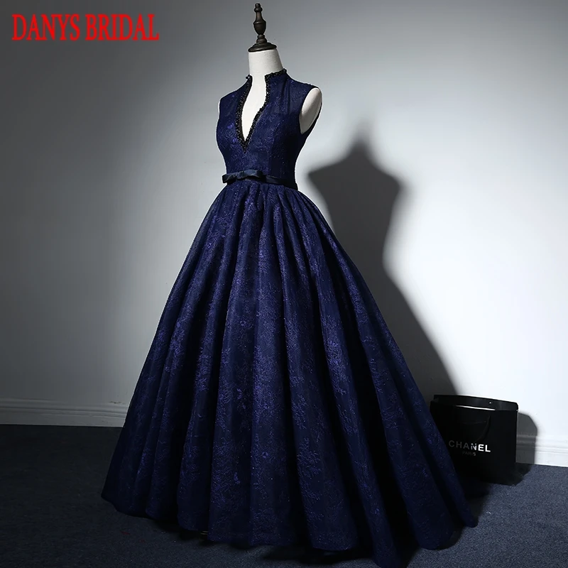 

Navy Blue Lace Evening Dresses Long Party Women Custom Made Beaded Formal Evening Gowns Dresses Wear robe de soiree longue