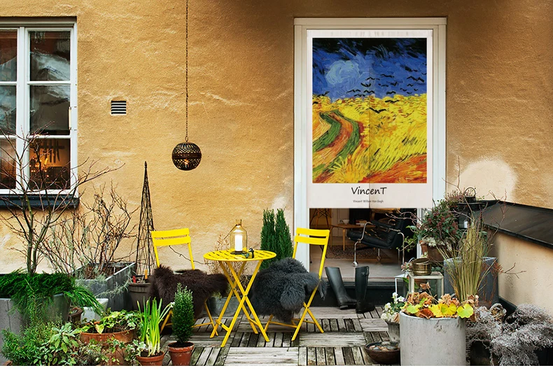 Ван Гог звездное небо льняная дверная занавеска картина маслом Норен ресторан кухня спальня занавески s домашний декор настраиваемые занавески
