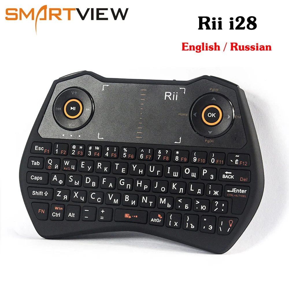 

Rii i28 English Russian 2.4Ghz Wireless Air mouse Backlit Touchpad Gaming mini Keyboard klavy for HTPC Android Smart TV Box PC