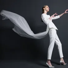 Skyesky High quality women suits pants suit Irregular white fashion jacket 2 pieces wedding suit with veil