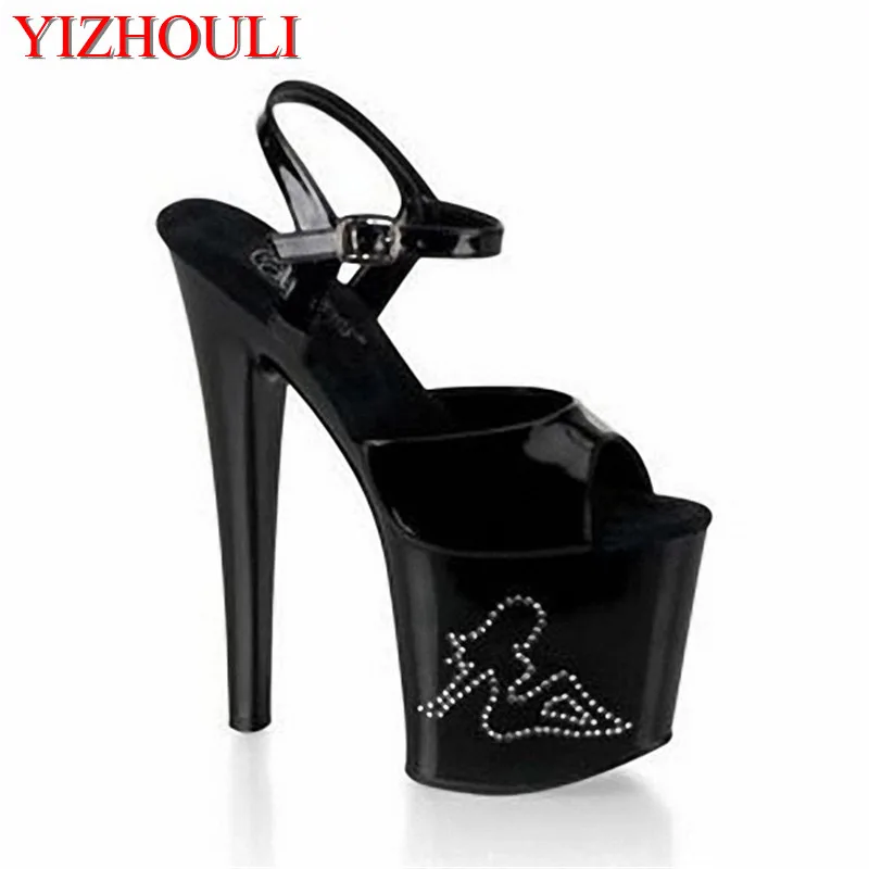 

Waterproof leather machine place with diamond 20 cm high heel sandals/dress shoes/thick bottom shoes performance stage