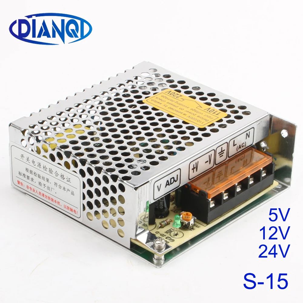 DIANQI блок питания Блок S-15w 5 В, 12 В, 24 В постоянного тока, 3A 1.3A 0.7A портативный источник питания переменного тока преобразователь переменного тока в постоянный высокое качество S-15-5 S-15-12 S-15-24