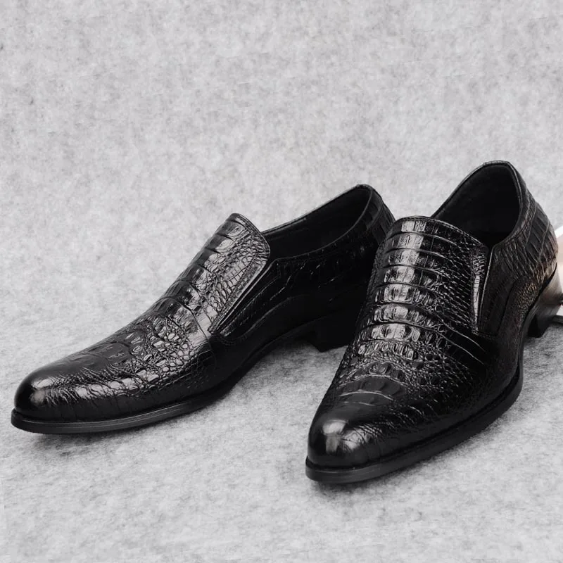 Crocodile Skin Leather Shoes Slip On Italian Business Shoes Mens ...