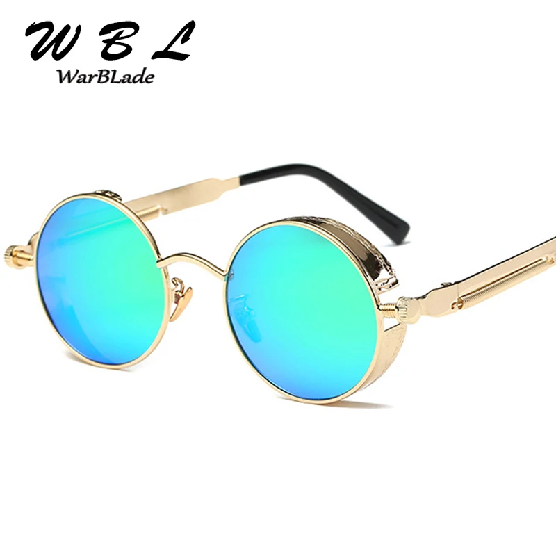 

WarBLade High Quality Men Steampunk Sunglasses Metal Wrap Eyeglasses Round Shades Brand Designer Women Sun glasses Mirror