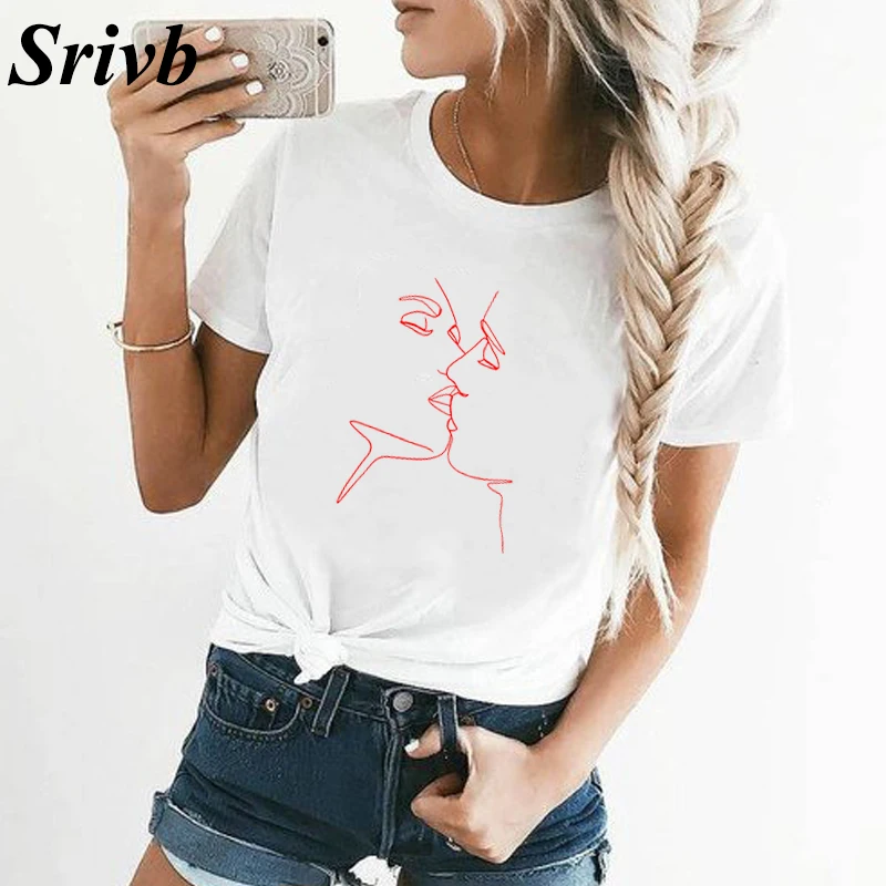 

Srivb New Two Face Art Women Top Short Sleeve Tumblr Summer Plus Size Print T-shirt Femme Black White Loose Women T Shirt Tumblr