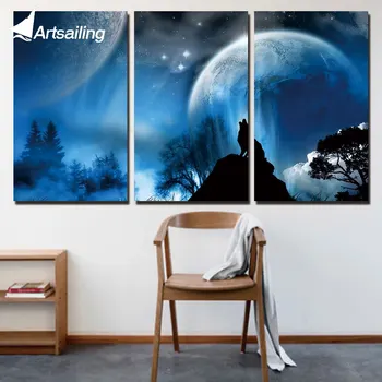 

3 Panels Canvas Art Moon Night Wolf Cry Home Decoration Wall Art Painting Canvas Prints Pictures for Living Room Poster XA-1028C