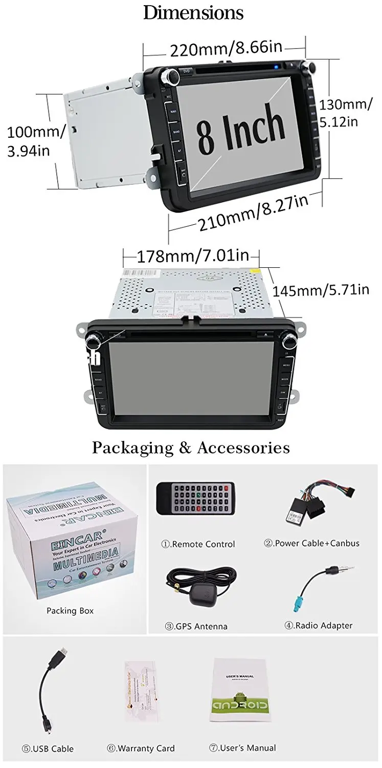 Top Free CANBUS & Backup Camera Android 6.0 Car DVD Player for VW PASSAT Golf 8