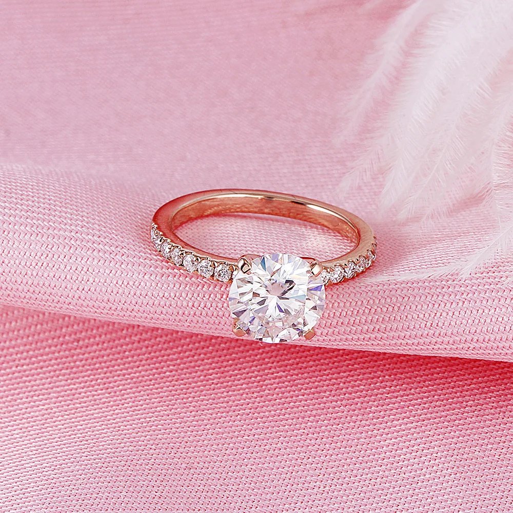 DovEggs 10K розовое золото центр 2ct 8 мм F цвет Moissanite Помолвочные кольца с бриллиантом для женщин Золотое обручальное кольцо с акцентами