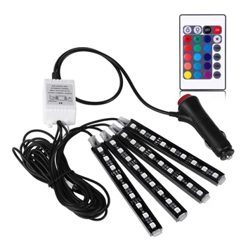 

4pcs/Set Car RGB LED Strip Light Car Interior Floor Wireless Remote Control Lamps With Remote 12V Decorative Light Car Styling