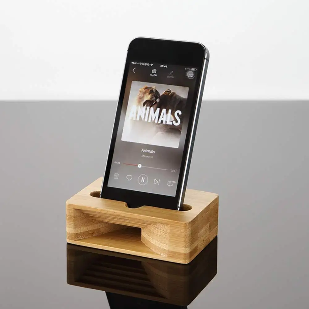 Universal Retro Bamboo Wood Phone Dock Holder For Desk Sound