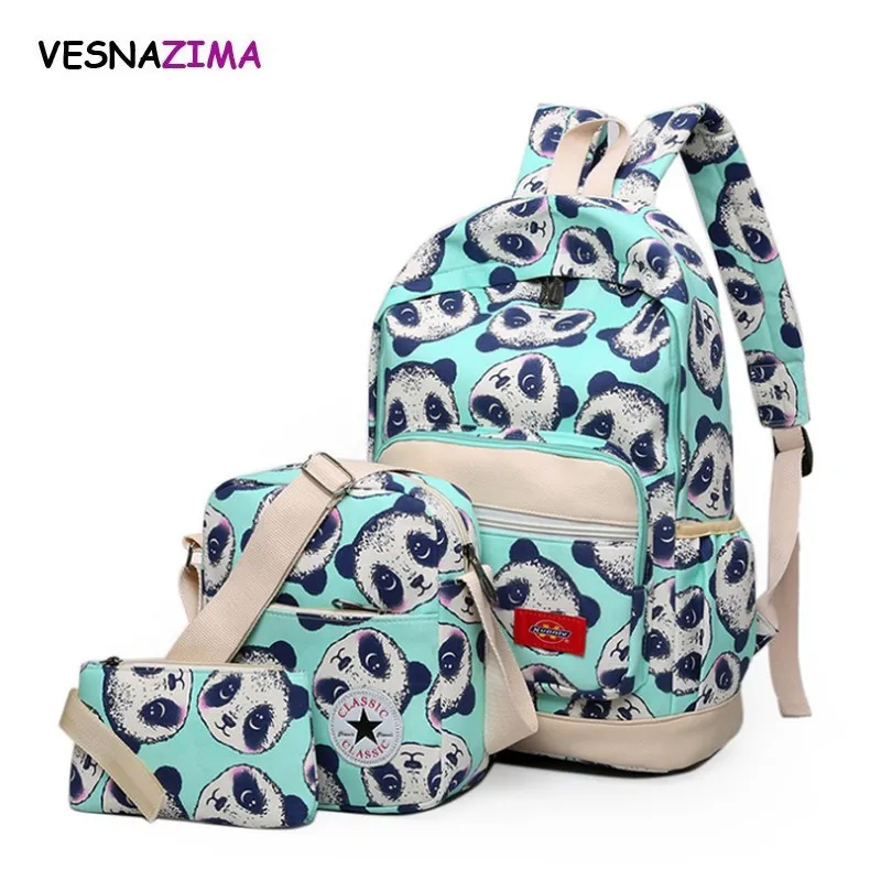 

Cartoon Backpack Set Children School Bag for Teenager Girls Panda Print Canvas Backpacks 2018 Graffiti Schoolbags Backpack W709Z
