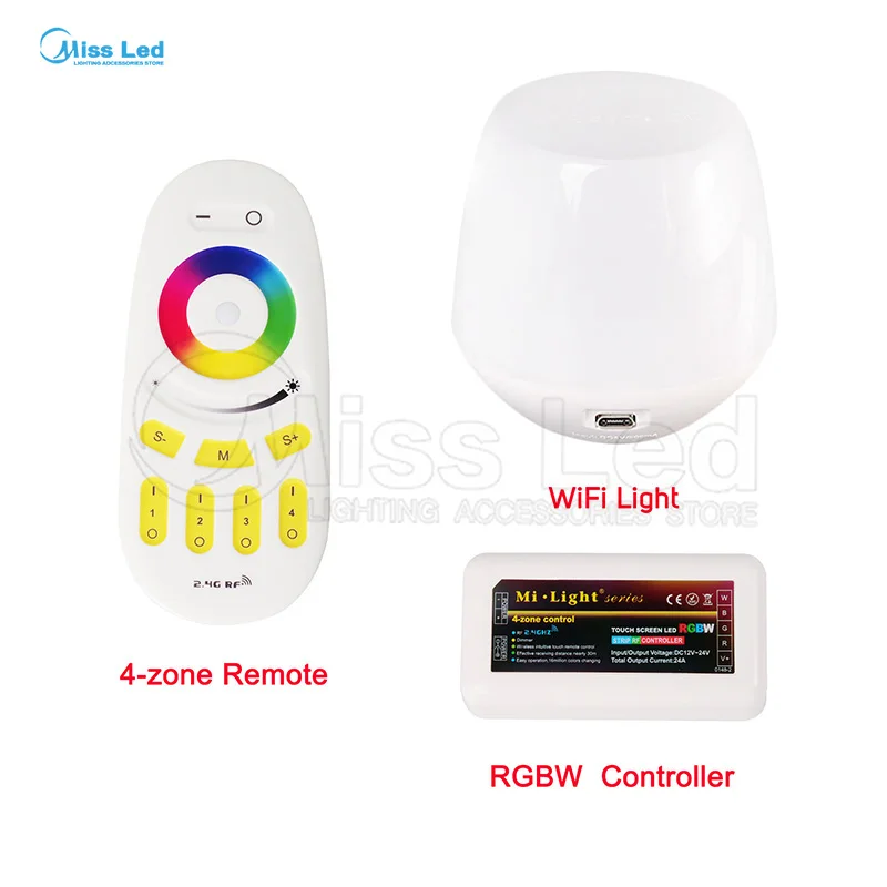 

2.4G 4-zone RGBW LED Controller,Wireless RF Touch Remote,WiFi Mi-Light For 3825 5050 RGB Modules Strip Different Combination