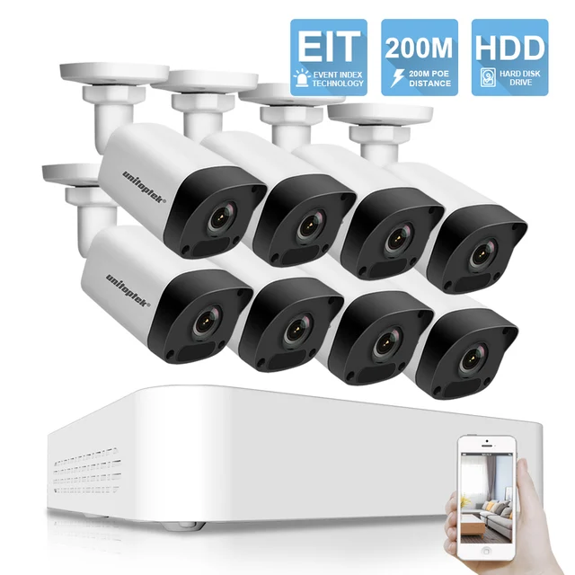 Ultra 265 8CH 1080P POE NVR Kit CCTV Security System 8x 2MP IP Camera Outdoor 200M POE Distance Video Surveillance System P2P