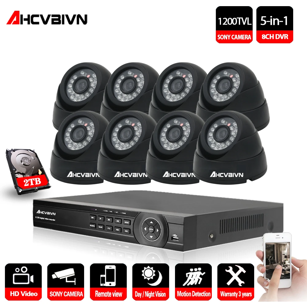 

AHCVBIVN 8CH CCTV Security Kit Video Surveillance System 8PCS 1200TVL Dome Security Camera Night Vision 8CH 1080P CCTV DVR
