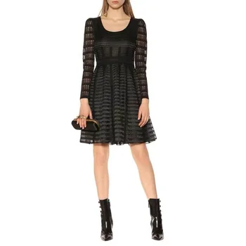 

2019 New style sexy club O-neck Long Sleeve See-through knitting dress Celebrity Body Con evening party Pub dresses wholesale