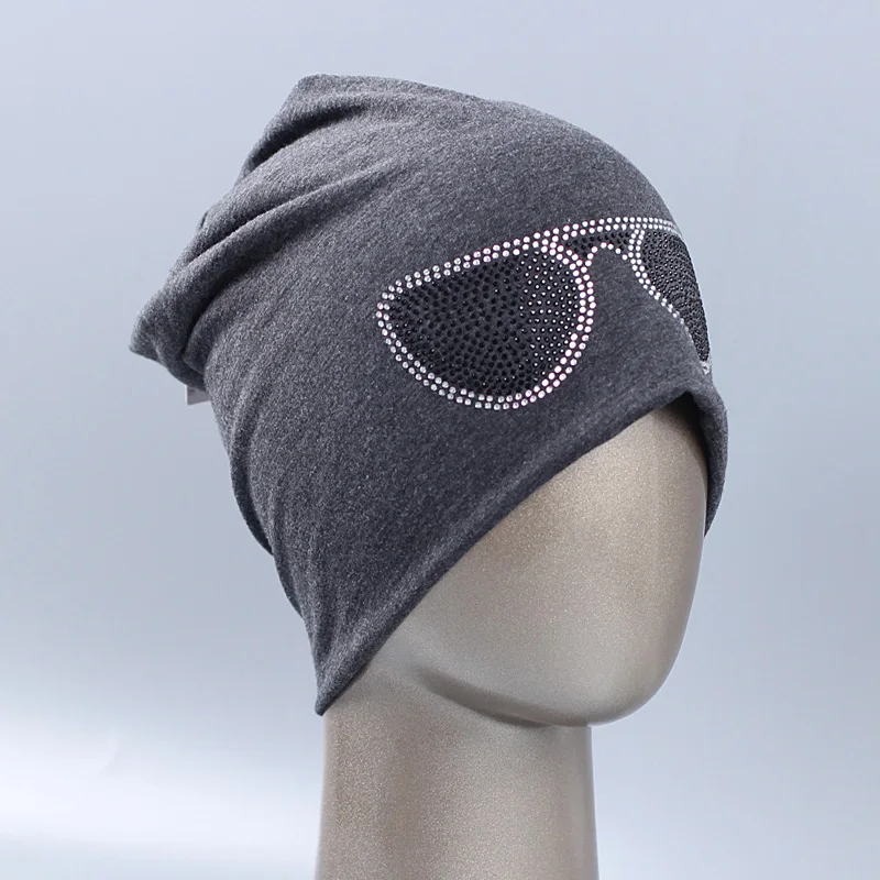 Geebro женские очки дизайн шапочка головные уборы для девочек, мужские и женские бейсбольные кепки, круглые шапки без полей для женщин, вязаные женские шляпа с Стразы - Цвет: dark gray