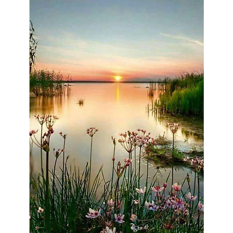 

DIY 5D Diamond Mosaic Beautiful Lake Handmade Diamond Painting Cross Stitch Diamond Embroidery Patterns Rhinestones