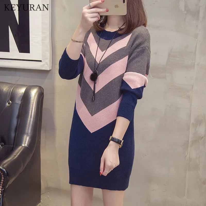 

Plus Size 4XL 2019 Autumn Loose Casual Striped Knitted Tops Korean Fashion Pullovers Women Loose Long Sweater Jumpers Female