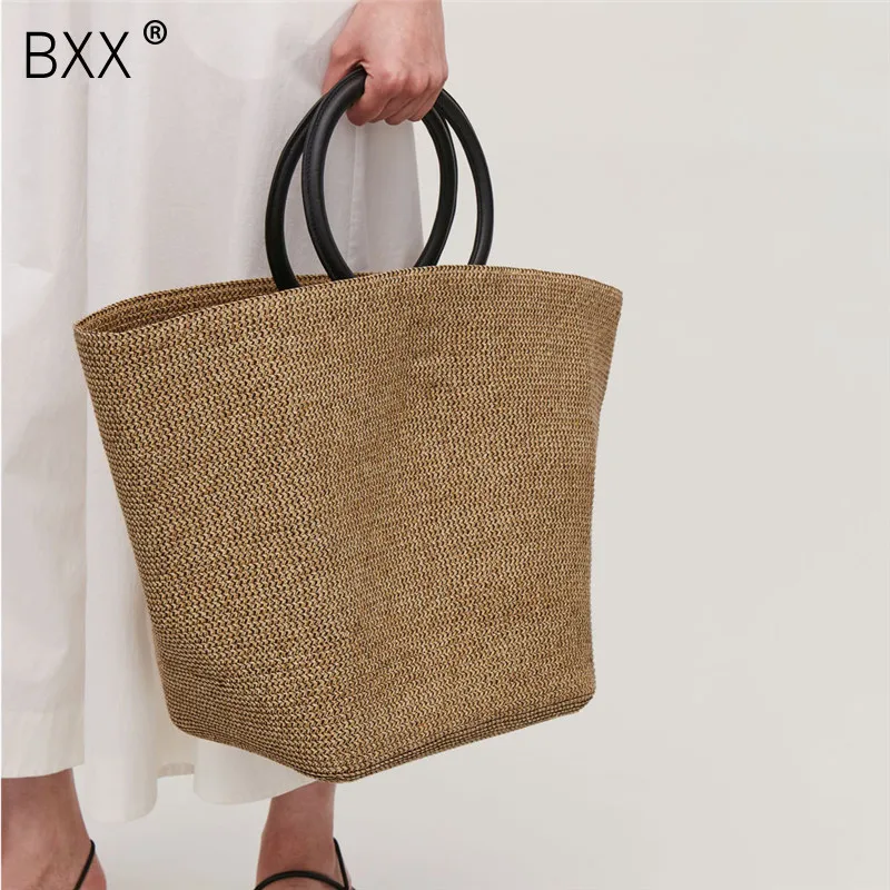 

[BXX] 2020 Summer Women's Straw Portable Bag Female Large Capacity Seaside Travel Tote Bag Ladies Handbag Package Tide HG143