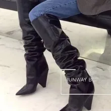 Г. модные женские сапоги до колена длинные сапоги с острым носком черного цвета со светоотражающими вставками теплые и удобные