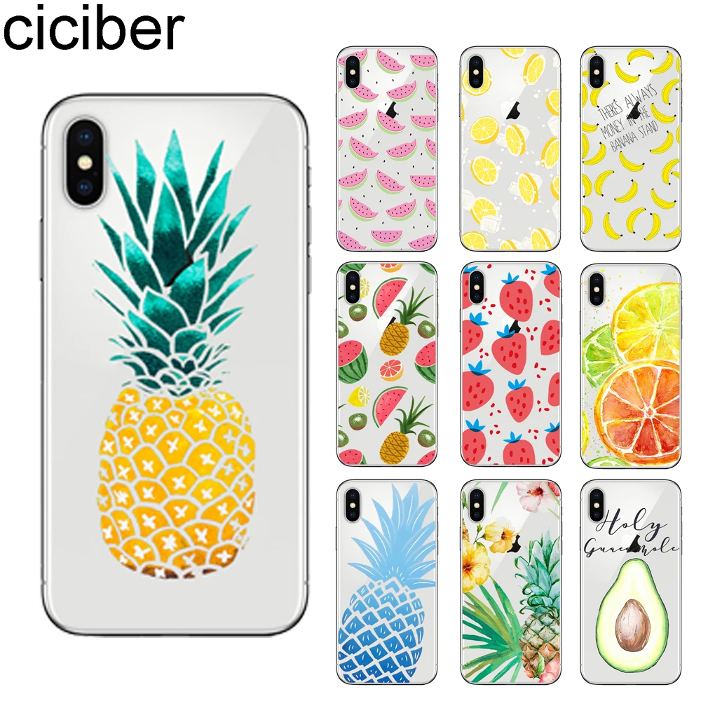 

ciciber Cartoon Summer Fruit Avocado Pineapple iPhone 7 8 6 6S Plus 5S SE X XR XS Max TPU Back Cover Soft Silicon Phone Cases
