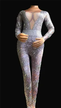 

Sparkly Glass Crystals Bodysuit Women Stretch Jumpsuit Costume Bar Nightclub Dj Singer Stage Outfit Star Party Pole Dance Show