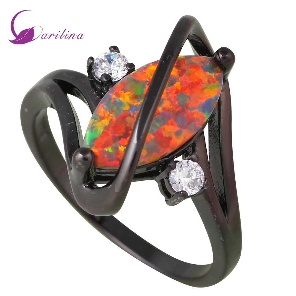 

New Fashion Big Orange Opal Ring Crystal CZ Black gun Vintage Party Rings For Women Gift Femme Jewelry R560