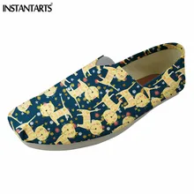 INSTANTARTS с милым рисунком кота Дизайн Slip-on Лоферы Для женщин Chic парусиновая обувь на плоской подошве летние Повседневное для девочек Женская обувь без застежки
