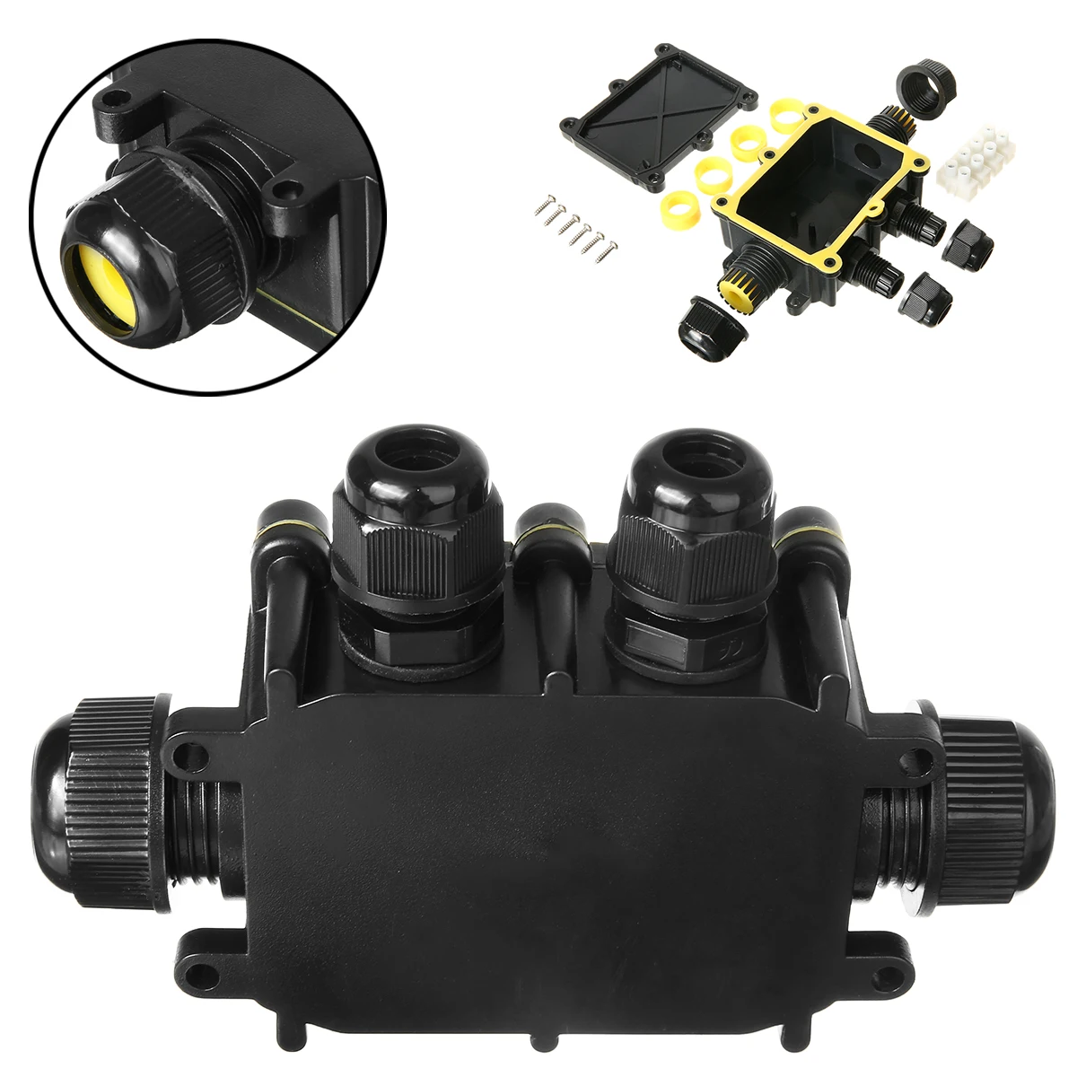 New 450V 24A 4 Way Plastic Waterproof Electrical Junction Box Cable Wire Connector Dust-proof IP68 Junction Box Case Black