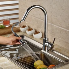 Хром Латунь Палуба Mount Pull Out Кухонный Кран Кухонной Мойки Смесители Поворотный Поворот W/горячей и холодной воды шланг