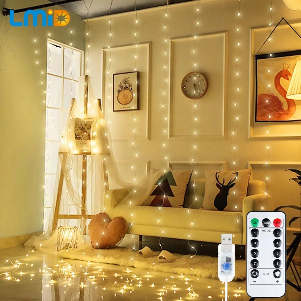 

3M Copper Wire Led Curtain Fairy String Light Fairy Light 300 Led With Controller Christmas Light For Wedding Home Garden Party