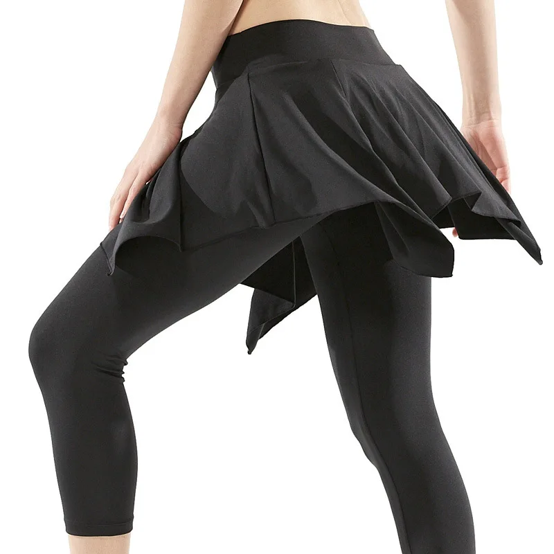 

LEFAN New Women Skintight Yoga Dancing Pants Quick Dry Elastic Sportswear Faux Twinset Pantskirts Square Dance Fitness Gym Pants