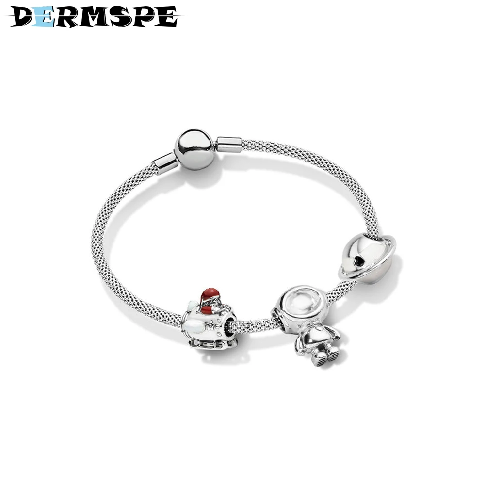 

s925 Silver Planet of Love Charm, Enamel Set Fit DIY Bangle Original Bracelet Woman Fashion Jewelry Children's Gift