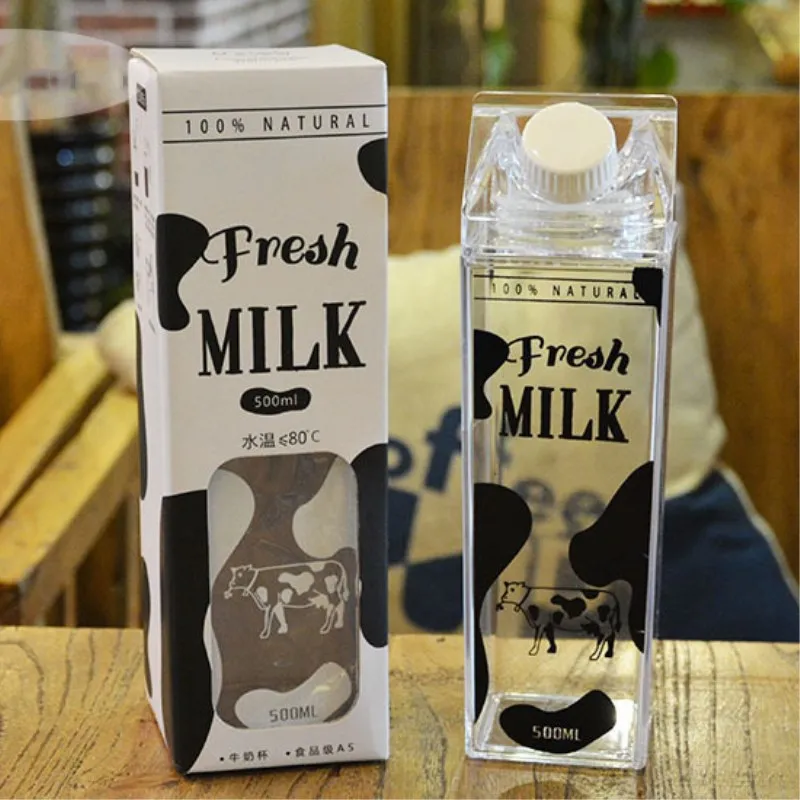 

Creative 500ml Classic Milk Cow milk mug Milk Box juice coffee travel mugs and cupsplastic portable bottle BPA Free for Girl
