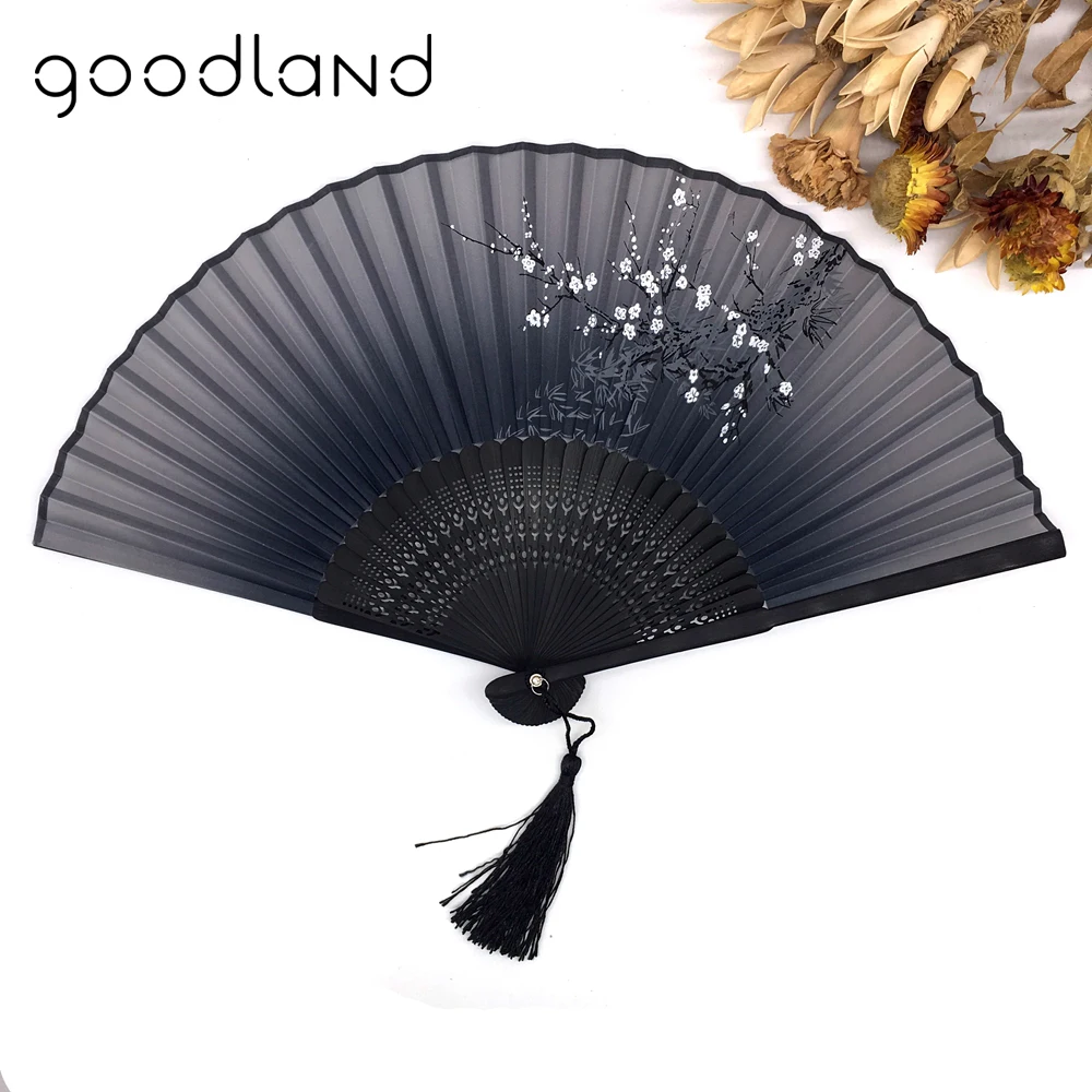 Free Shipping 5pcs Vintage Retro Spun Silk Floral Pattern Pocket Fan Hollow Carved Folding