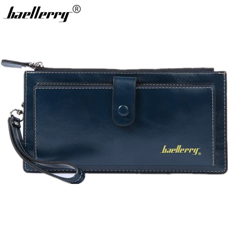 

Brand Baellerry New Fashion Women Wallets Good Quality Oil Wax Leather Zipper Clutch Wallet Female Purse Phone Bags Card Holder
