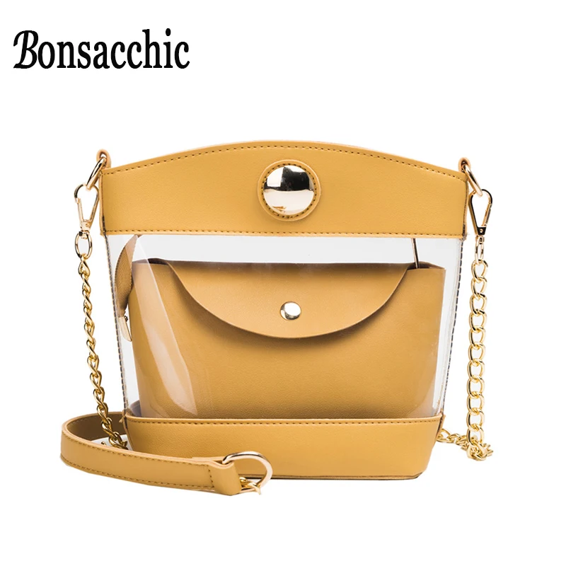 

Clear Composite Bag Women Plastic Handbag Transparent Summer Beach Bags for Women 2019 Jelly Yellow Ladies Hand Bags Clear Purse