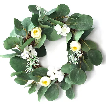 

35cm Artificial Green Leaves Flower Wreath Door Window Hanging Artificial Flower Garland for Christmas Wedding Decoration