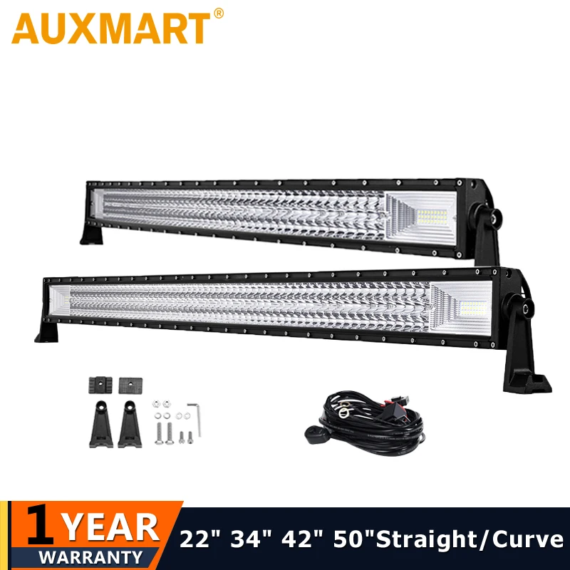 

Auxmart 22" 34" 42" 50" Curved Straight LED Light Bar Led Driving Work Light 12v 24v 4x4 4WD Truck ATV Trailer Car Roof Offroad