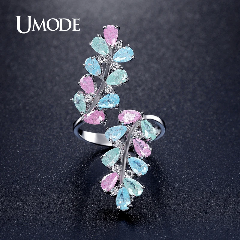

UMODE New Trendy Rings Rare Round Colorful Ice Cream Cubic Zirconia Cocktail Rings Three Colors Design Jewelry Anillos UR0361