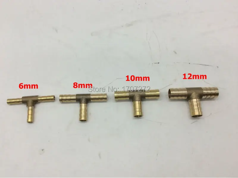 

free shopping (3pcs/lot) Copper pipe fitting 3-Way T type quick connector pagoda joint 6mm 8mm 10mm 12mm