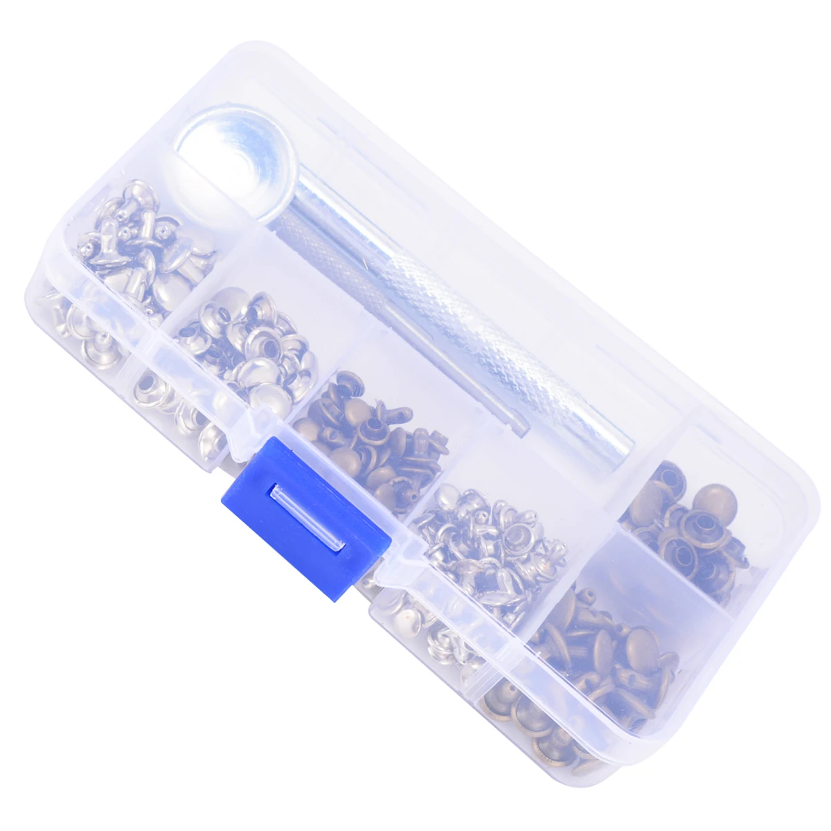 120 Set Silver + Bronze Rivets DIY Crafts Leather Repairing Rivets Tubular Metal Single with Fixing Tool Kit with Storage Box